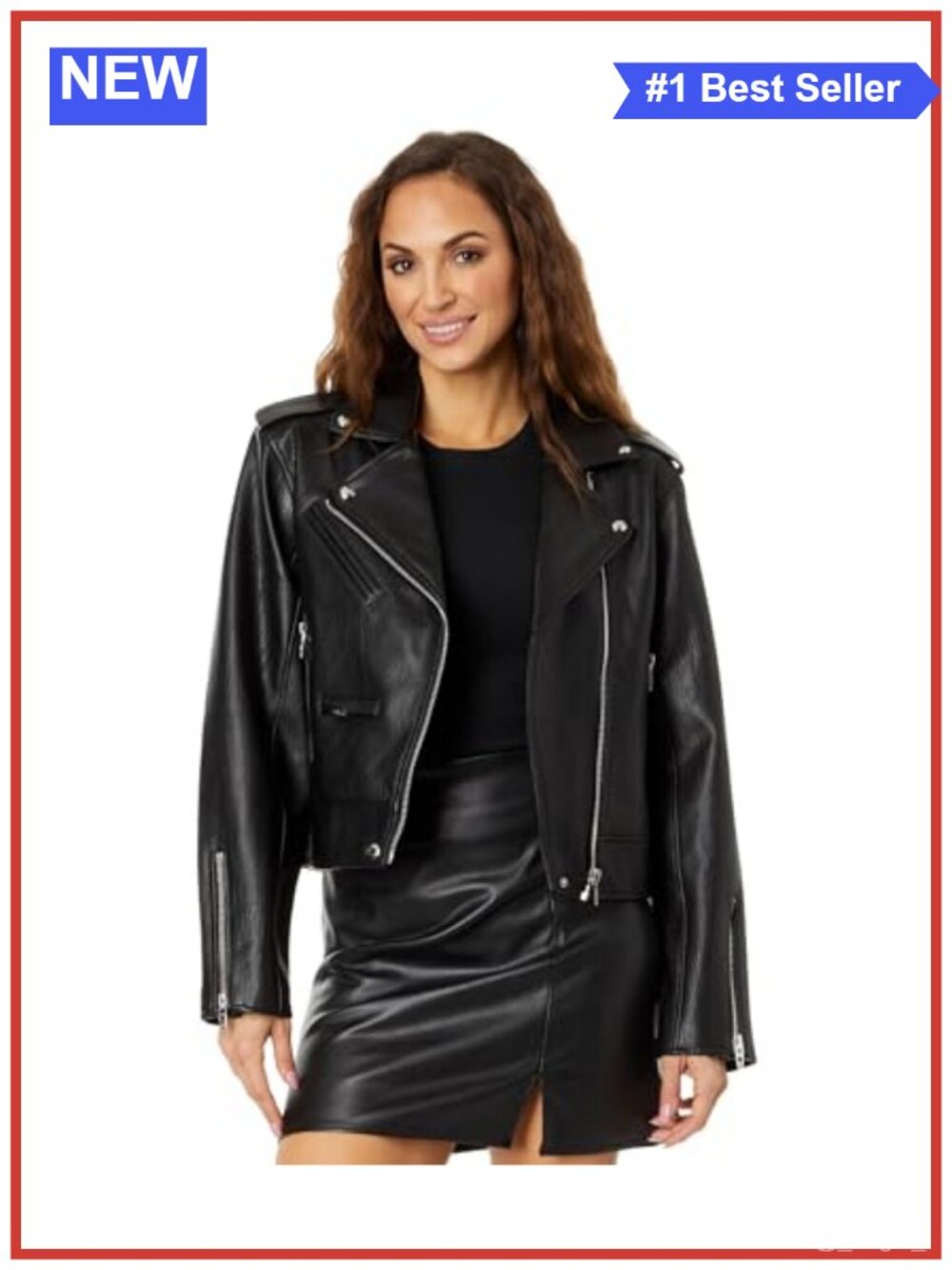 Vegan Faux Leather Moto Jacket Zipper Pockets Cocoon Fit